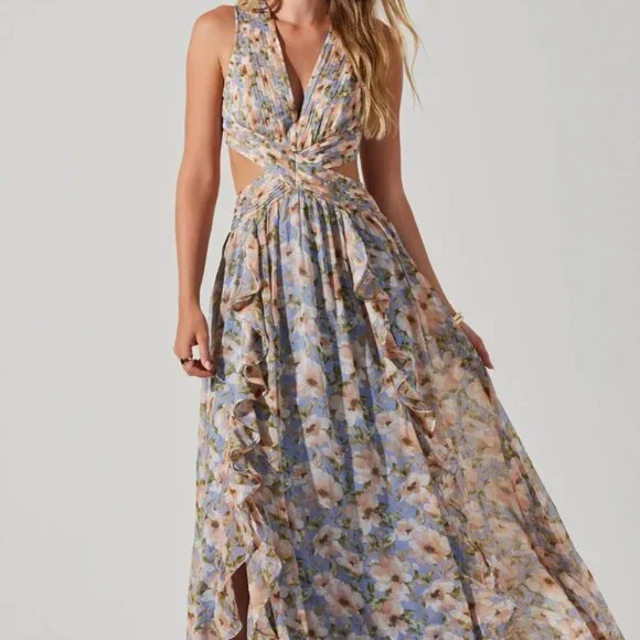 chinese dress ladies Astr The Label | Noya Floral Cutout Maxi Dress in Plus Size - Pink Floral